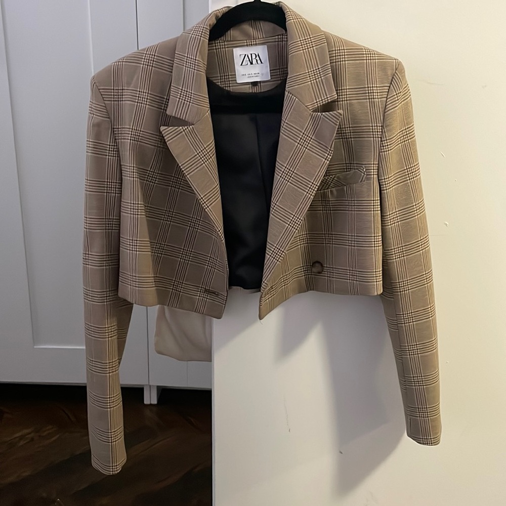 Zara Plaid Cropped Blazer